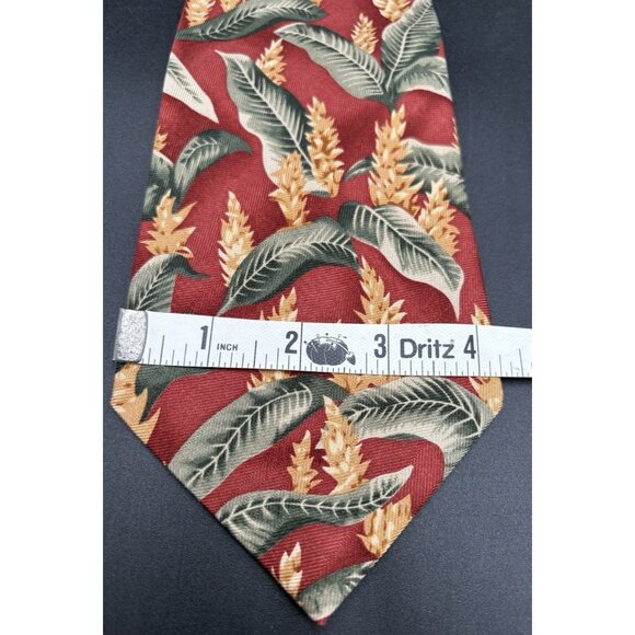 TOMMY BAHAMA Tie Men's 100% Silk Yellow Red Green Floral Trees Leaves Hand Made - Picture 8 of 9